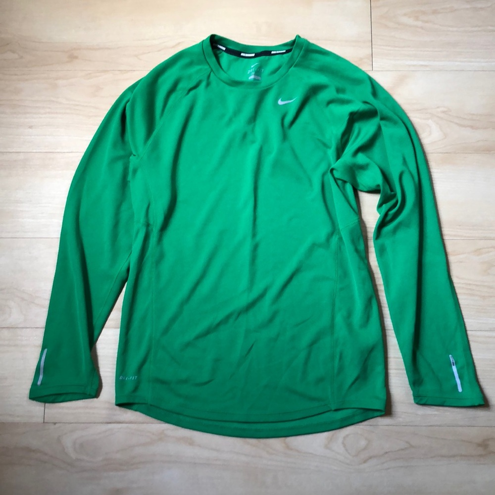 Nike Miler Long Sleeve Running Shirt - Green - Sz S